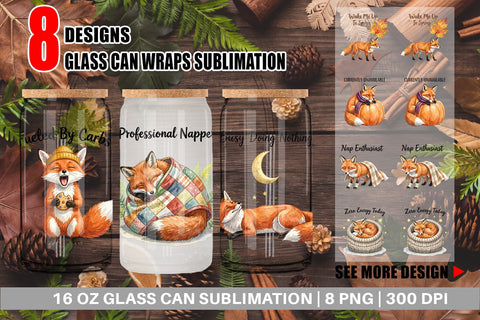 Glass Can Lazy Fox Cozy Hygge Watercolor Sublimation artnoy 