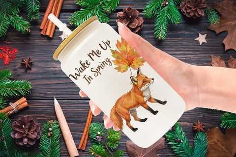 Glass Can Lazy Fox Cozy Hygge Watercolor Sublimation artnoy 