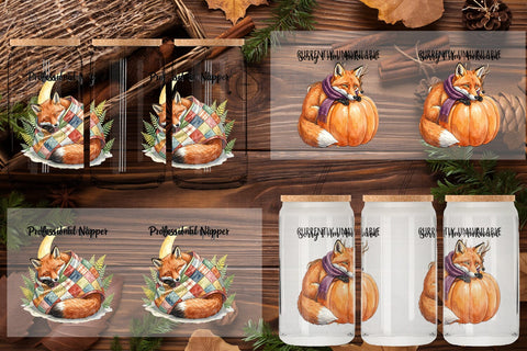 Glass Can Lazy Fox Cozy Hygge Watercolor Sublimation artnoy 