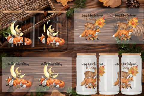 Glass Can Lazy Fox Cozy Hygge Watercolor Sublimation artnoy 