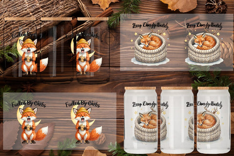 Glass Can Lazy Fox Cozy Hygge Watercolor Sublimation artnoy 