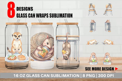 Glass Can Lazy Lunch Hour School Animal Sublimation artnoy 