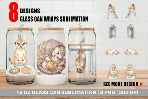 Glass Can Lazy Lunch Hour School Animal Sublimation artnoy 