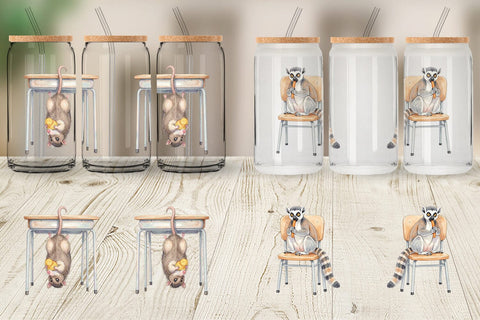 Glass Can Lazy Lunch Hour School Animal Sublimation artnoy 