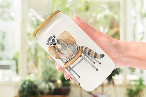 Glass Can Lazy Lunch Hour School Animal Sublimation artnoy 