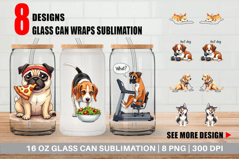 Glass Can Lazy & Proud Anti-Fitness Dog Sublimation artnoy 