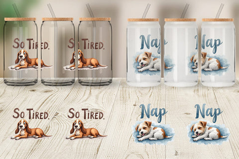 Glass Can Lazy Vibes Ugly Cute Dog Watercolor Quotes Sublimation artnoy 