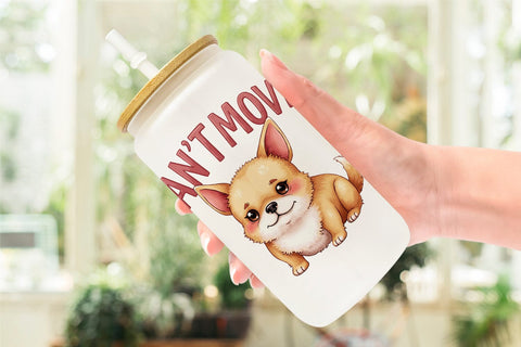 Glass Can Lazy Vibes Ugly Cute Dog Watercolor Quotes Sublimation artnoy 