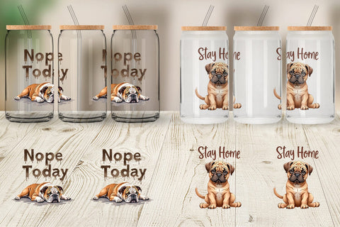 Glass Can Lazy Vibes Ugly Cute Dog Watercolor Quotes Sublimation artnoy 