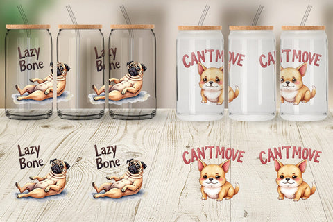 Glass Can Lazy Vibes Ugly Cute Dog Watercolor Quotes Sublimation artnoy 