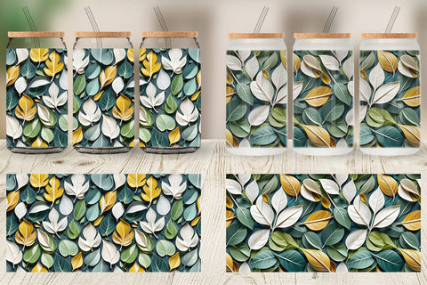 Glass Can Leaves Pattern Sublimation artnoy 