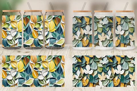 Glass Can Leaves Pattern Sublimation artnoy 