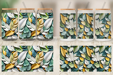 Glass Can Leaves Pattern Sublimation artnoy 