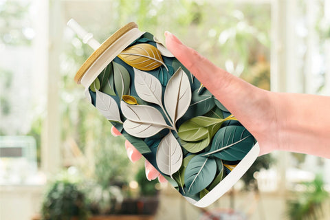 Glass Can Leaves Pattern Sublimation artnoy 