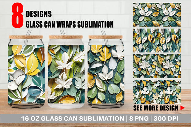 Glass Can Leaves Pattern Sublimation artnoy 
