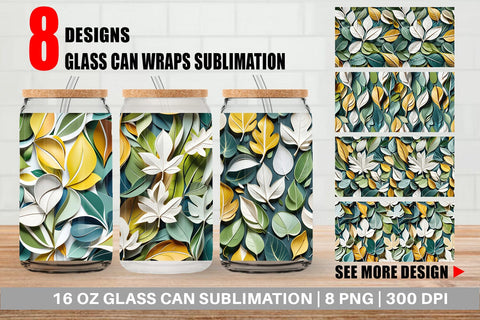 Glass Can Leaves Pattern Sublimation artnoy 