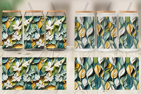 Glass Can Leaves Pattern Sublimation artnoy 