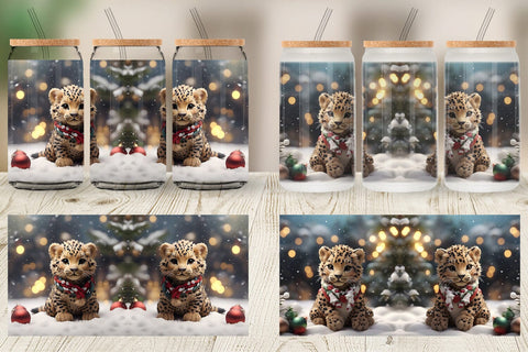 Glass Can Leopard Christmas Sublimation artnoy 