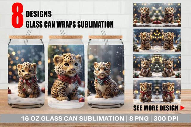 Glass Can Leopard Christmas Sublimation artnoy 