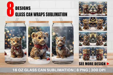 Glass Can Leopard Christmas Sublimation artnoy 