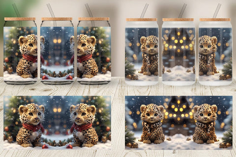 Glass Can Leopard Christmas Sublimation artnoy 