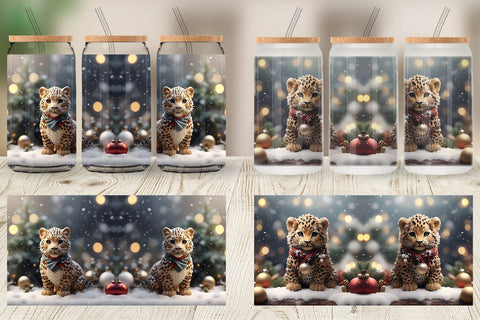 Glass Can Leopard Christmas Sublimation artnoy 