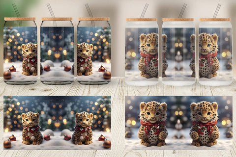 Glass Can Leopard Christmas Sublimation artnoy 