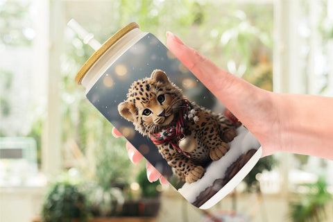 Glass Can Leopard Christmas Sublimation artnoy 