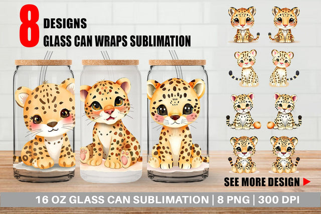 Glass Can Leopard Wildlife Sublimation artnoy 