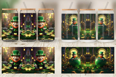 Glass Can Leprechaun Patrick's Day Sublimation artnoy 