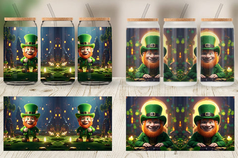Glass Can Leprechaun Patrick's Day Sublimation artnoy 