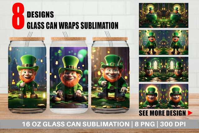 Glass Can Leprechaun Patrick's Day Sublimation artnoy 
