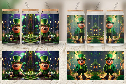 Glass Can Leprechaun Patrick's Day Sublimation artnoy 