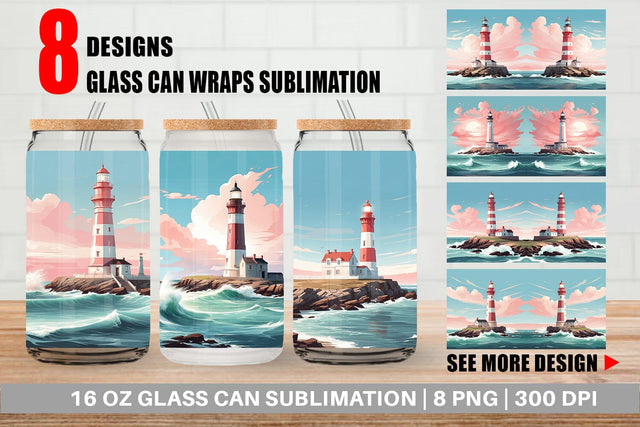 Glass Can Lighthouse Illustration Sublimation artnoy 