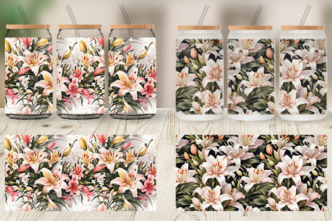 Glass Can Lily Pattern Sublimation artnoy 