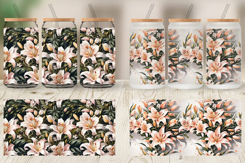 Glass Can Lily Pattern Sublimation artnoy 