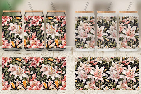 Glass Can Lily Pattern Sublimation artnoy 