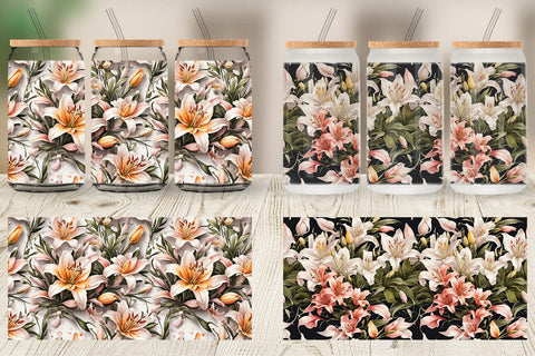Glass Can Lily Pattern Sublimation artnoy 