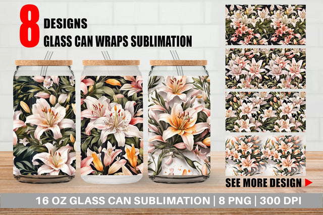 Glass Can Lily Pattern Sublimation artnoy 