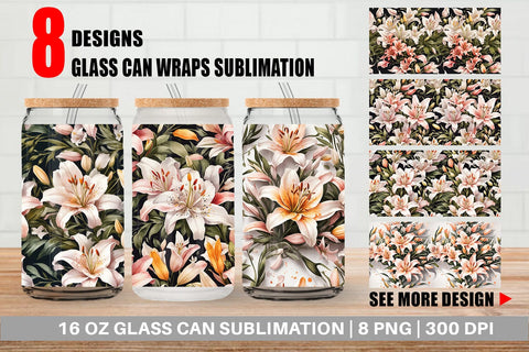 Glass Can Lily Pattern Sublimation artnoy 
