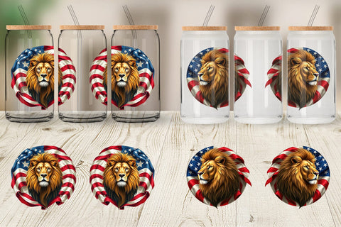 Glass Can Lion 4th of July Sublimation artnoy 