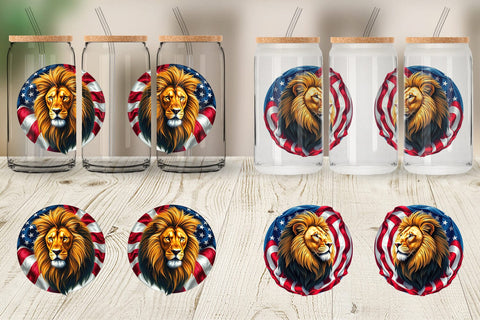 Glass Can Lion 4th of July Sublimation artnoy 