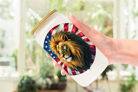 Glass Can Lion 4th of July Sublimation artnoy 