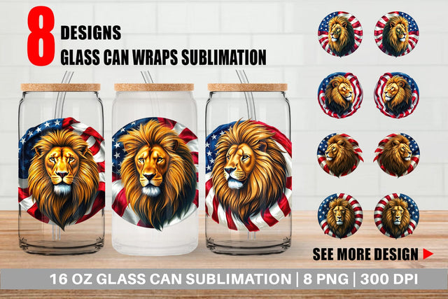 Glass Can Lion 4th of July Sublimation artnoy 