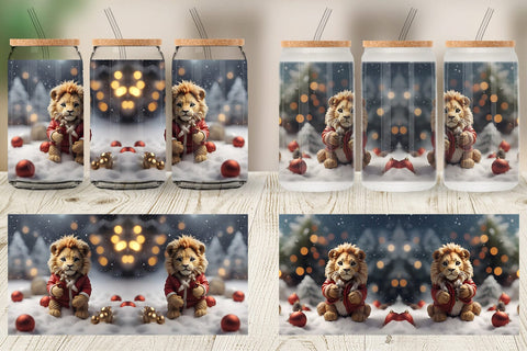 Glass Can Lion Christmas Sublimation artnoy 