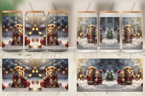 Glass Can Lion Christmas Sublimation artnoy 