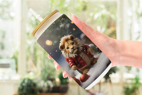 Glass Can Lion Christmas Sublimation artnoy 