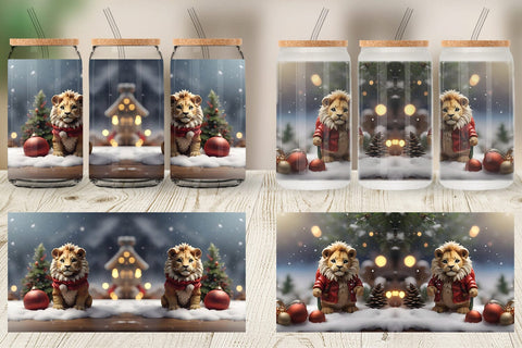 Glass Can Lion Christmas Sublimation artnoy 