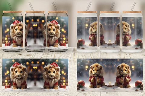 Glass Can Lion Christmas Sublimation artnoy 