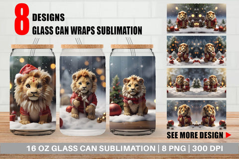 Glass Can Lion Christmas Sublimation artnoy 